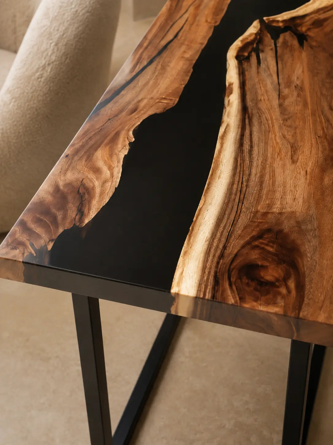 Shadow Fork Smoky Black Transparent Epoxy River Walnut Side & End Table SET15