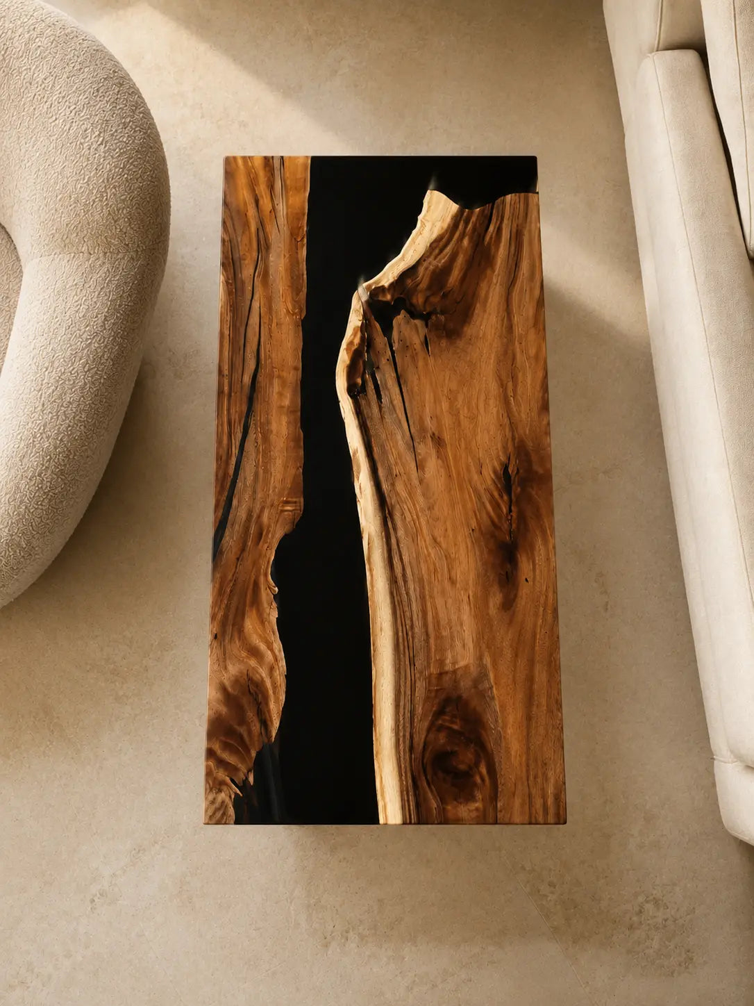 Shadow Fork Smoky Black Transparent Epoxy River Walnut Side & End Table SET15