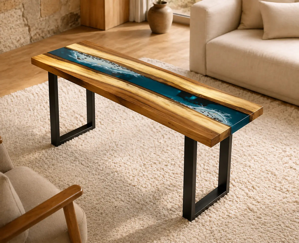 Shadow Fork Smoky Black Transparent Epoxy River Walnut Side & End Table SET15