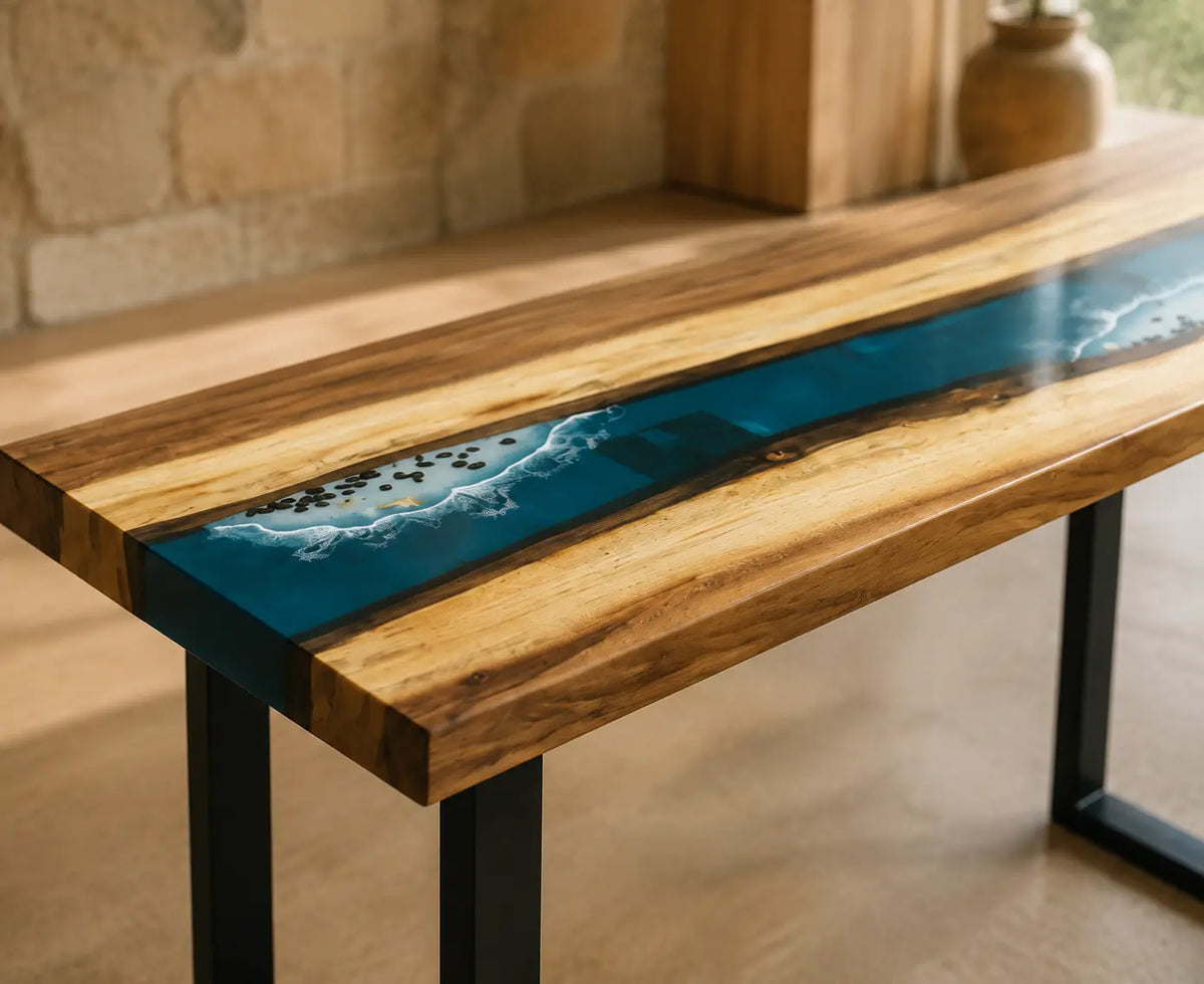 Blue Passage Ocean Blue Epoxy River Walnut Side & End Table SET16