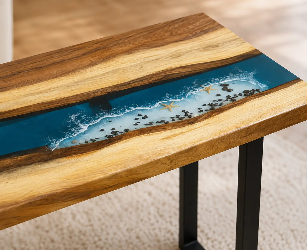 Blue Passage Ocean Blue Epoxy River Walnut Side & End Table SET16