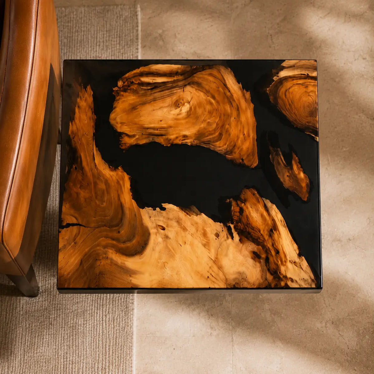Midnight Inlet smoky black epoxy walnut side and end table SET18