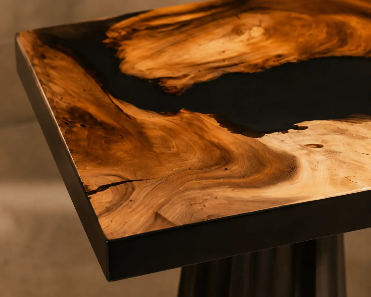 Midnight Inlet Smoky Black Epoxy Walnut Side & End Table SET18