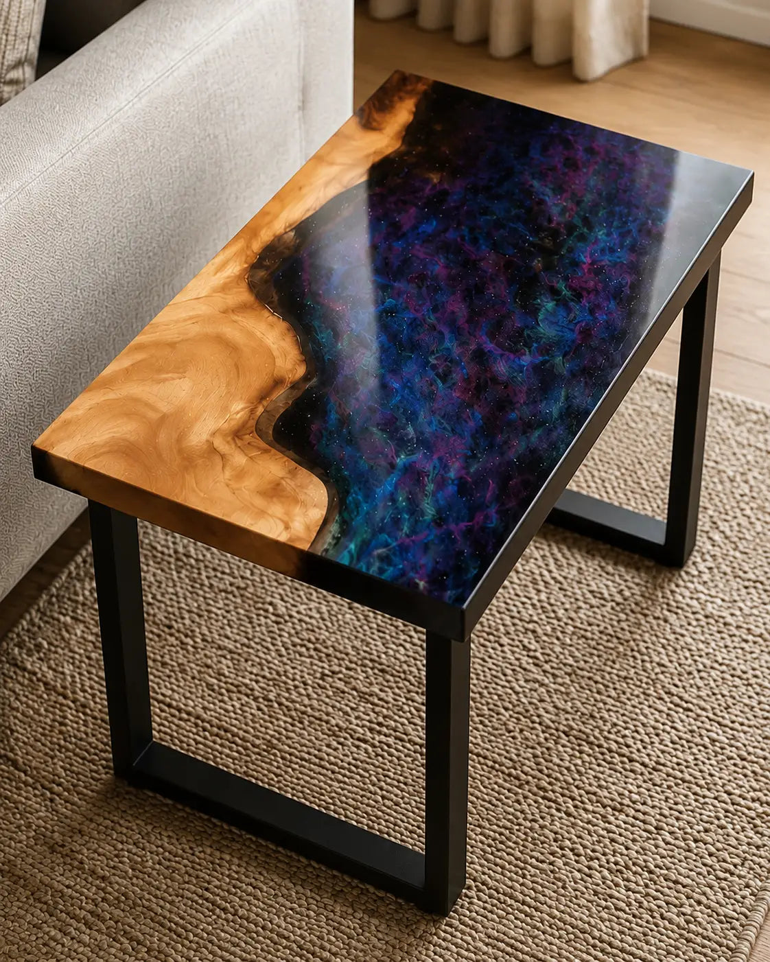 Violet Nebula Galaxy Purple & Blue Epoxy Walnut Side & End Table SET19