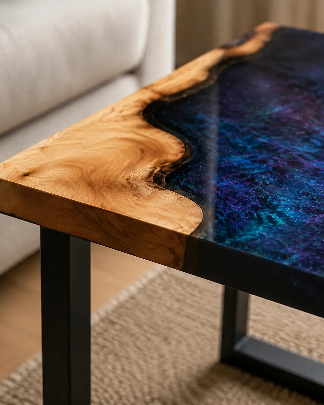 Violet Nebula Galaxy Purple & Blue Epoxy Walnut Side & End Table SET19
