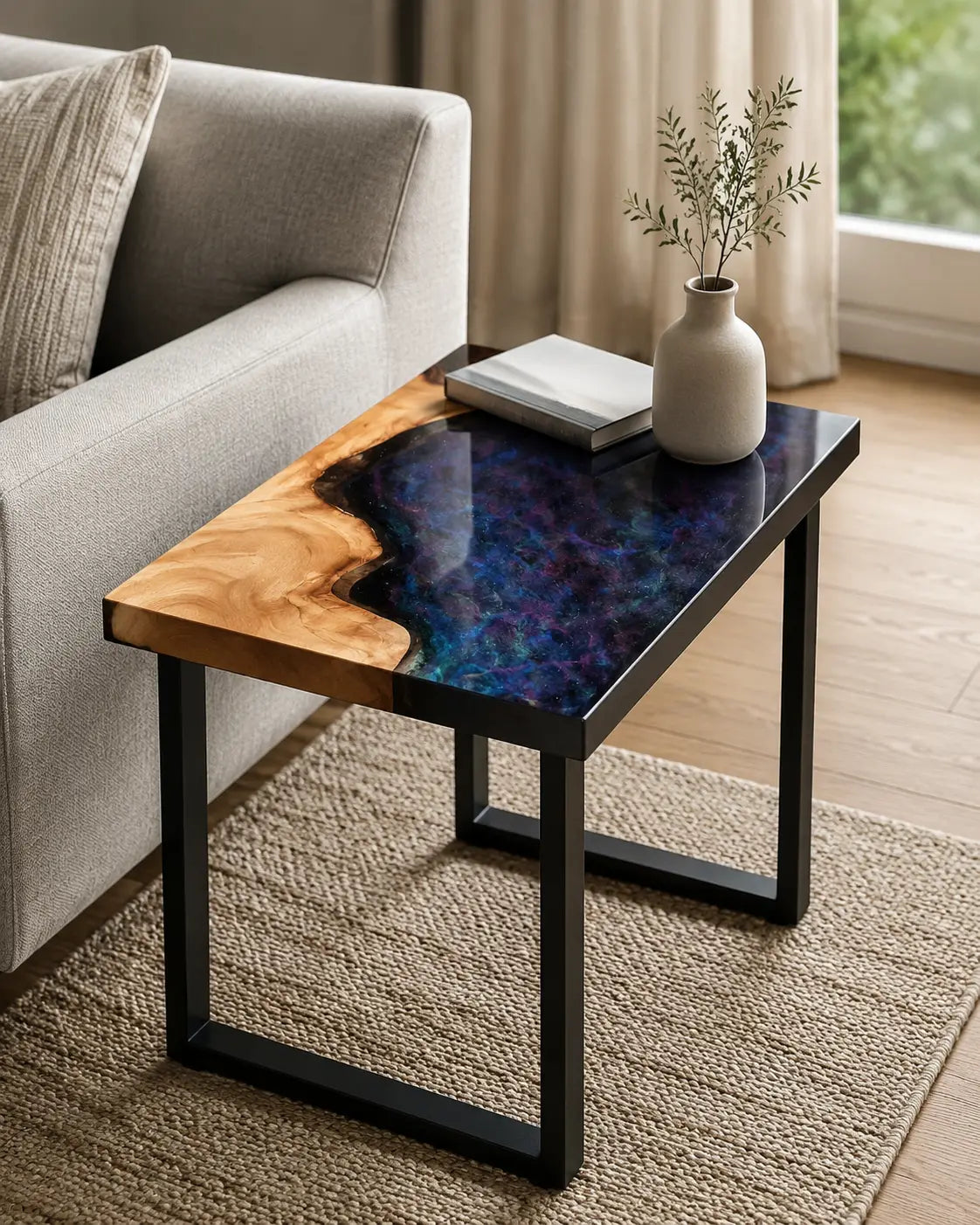 Violet Nebula Galaxy Purple & Blue Epoxy Walnut Side & End Table SET19