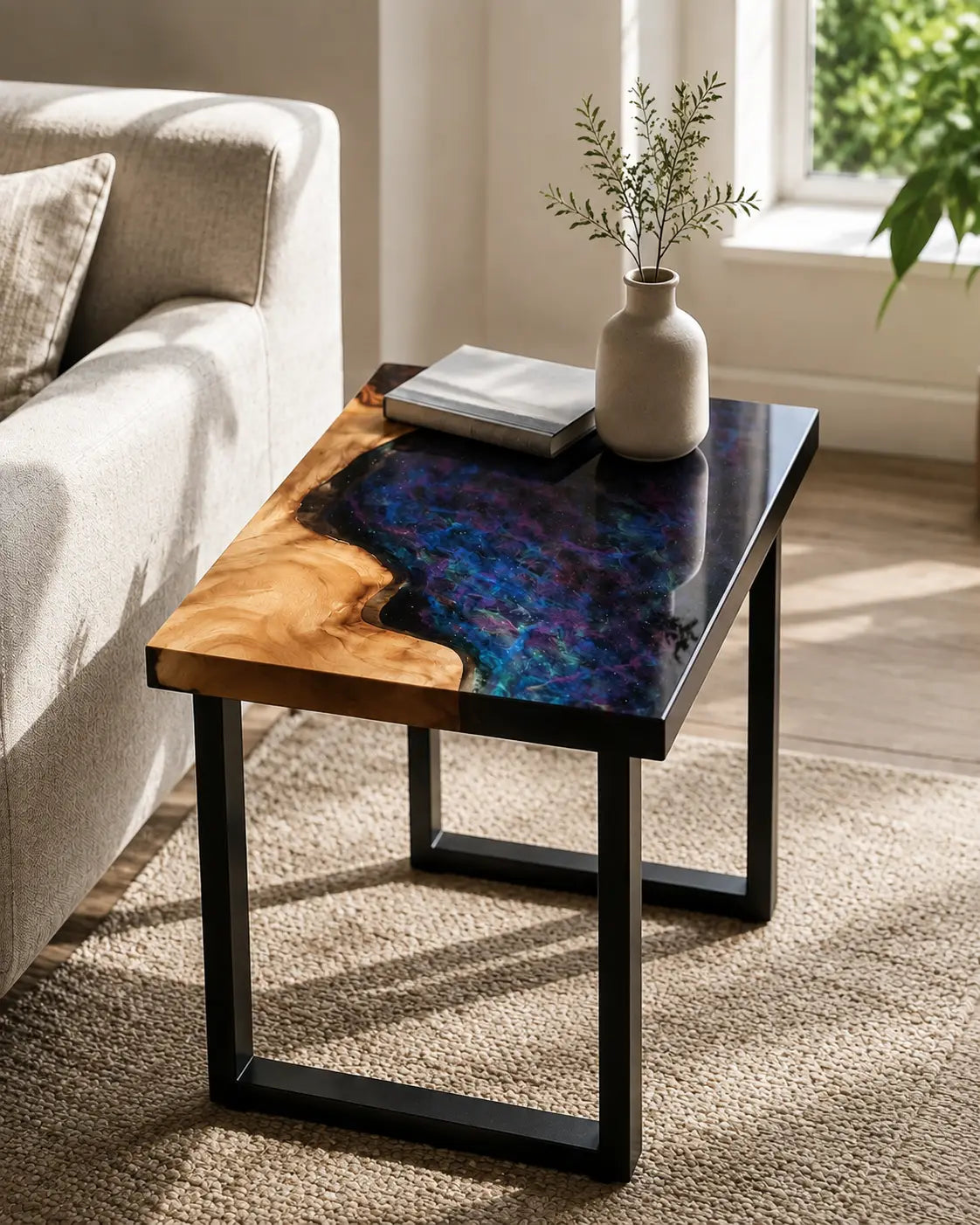 Violet Nebula Galaxy Purple & Blue Epoxy Walnut Side & End Table SET19