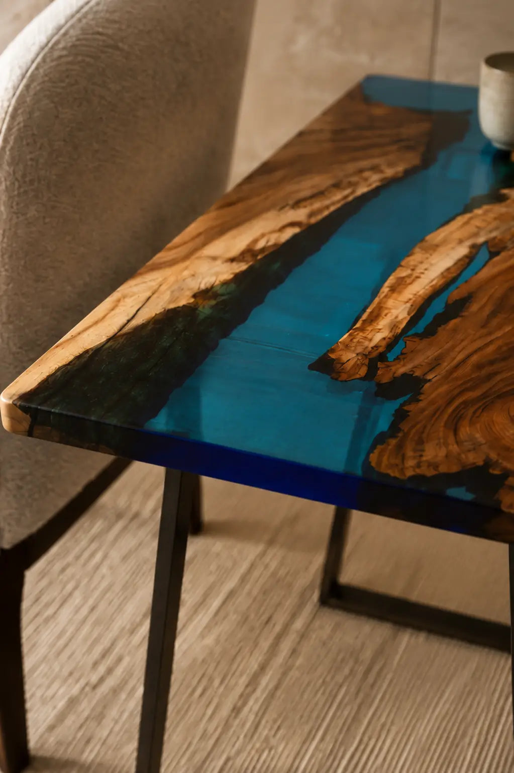Teal Current Turquoise Blue Epoxy River Walnut Side & End Table SET20