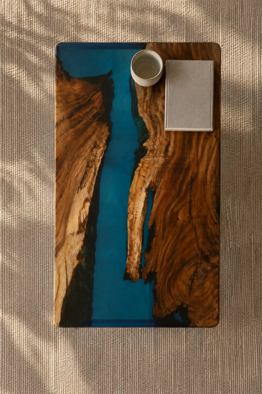 Teal Current Turquoise Blue Epoxy River Walnut Side & End Table SET20