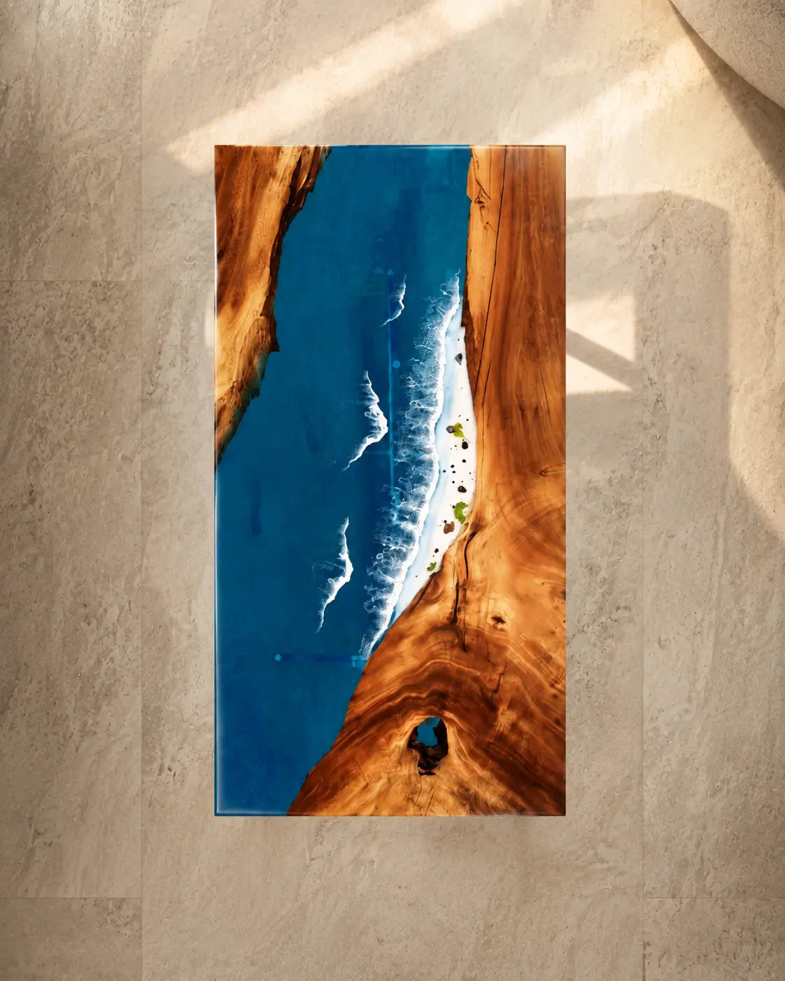 Breaker Channel Ocean Blue with White Surf Epoxy River Walnut Side & End Table SET21