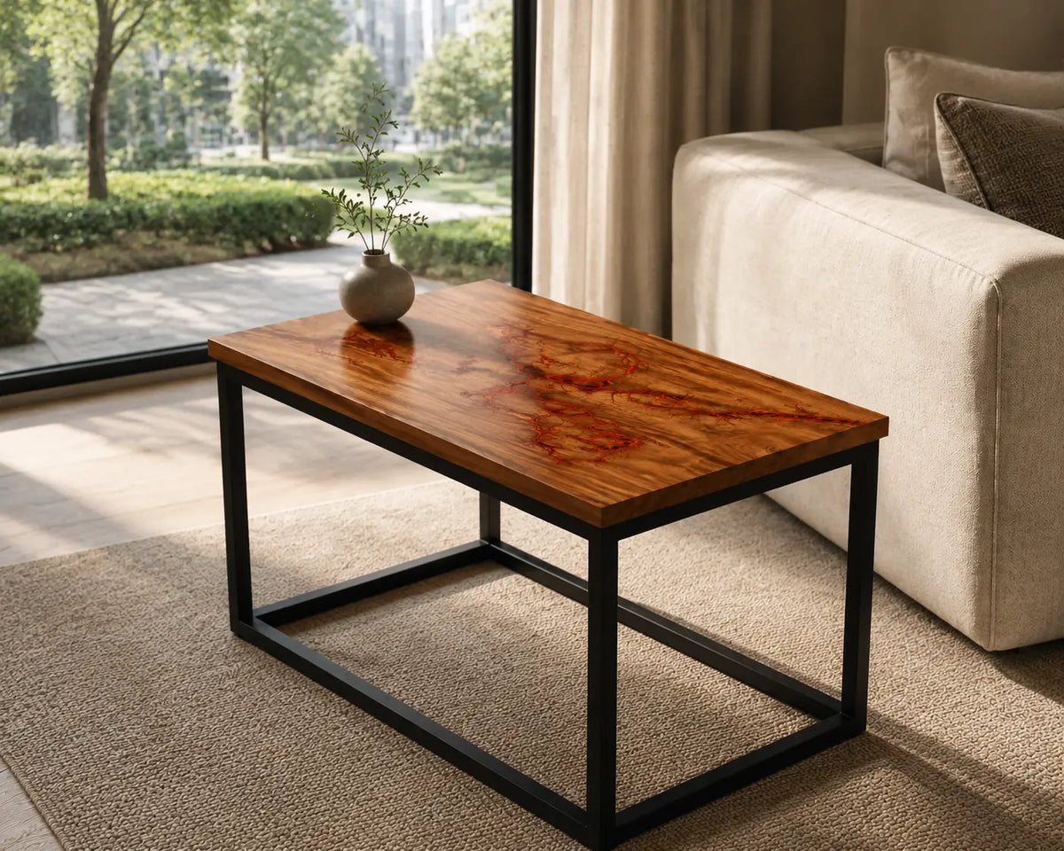 Copper Veins metallic copper-orange epoxy walnut side and end table SET22