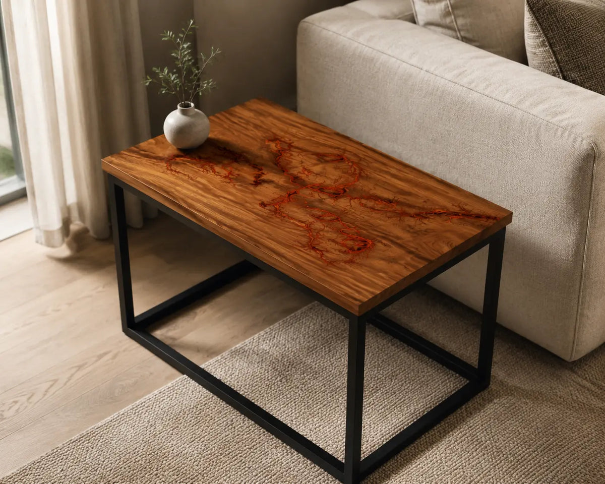 Copper Veins Metallic Copper Orange Epoxy Walnut Side & End Table SET22