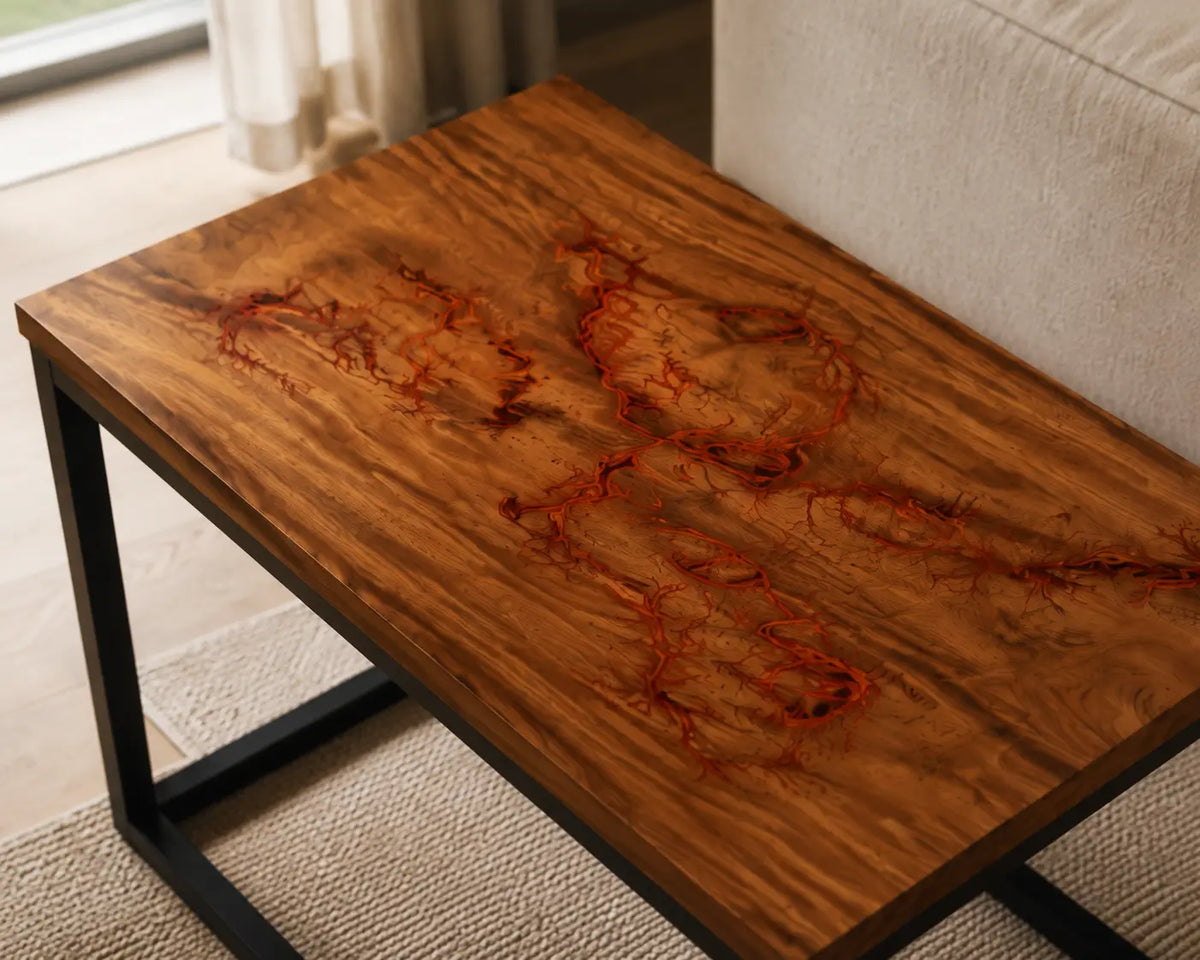 Copper Veins Metallic Copper Orange Epoxy Walnut Side & End Table SET22