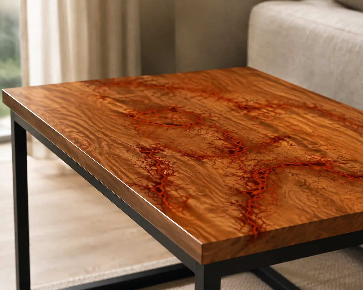Copper Veins Metallic Copper Orange Epoxy Walnut Side & End Table SET22