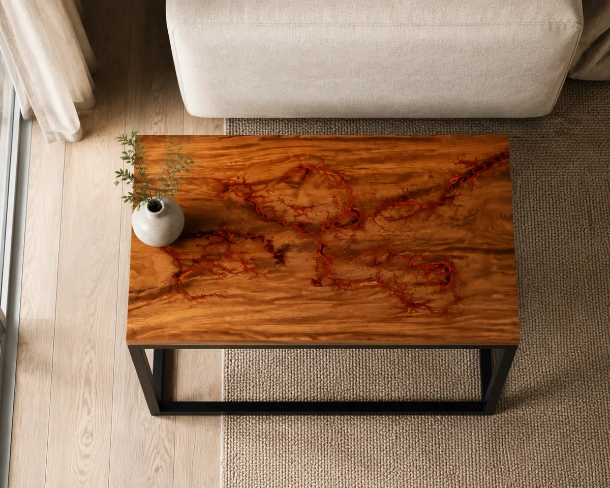 Copper Veins Metallic Copper Orange Epoxy Walnut Side & End Table SET22