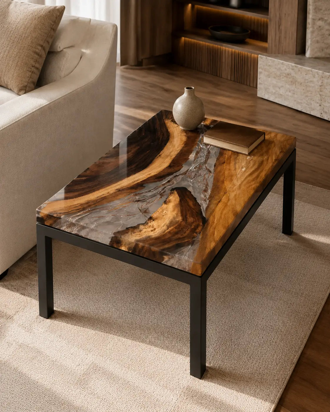 Clear Divide crystal clear epoxy river walnut side and end table SET23