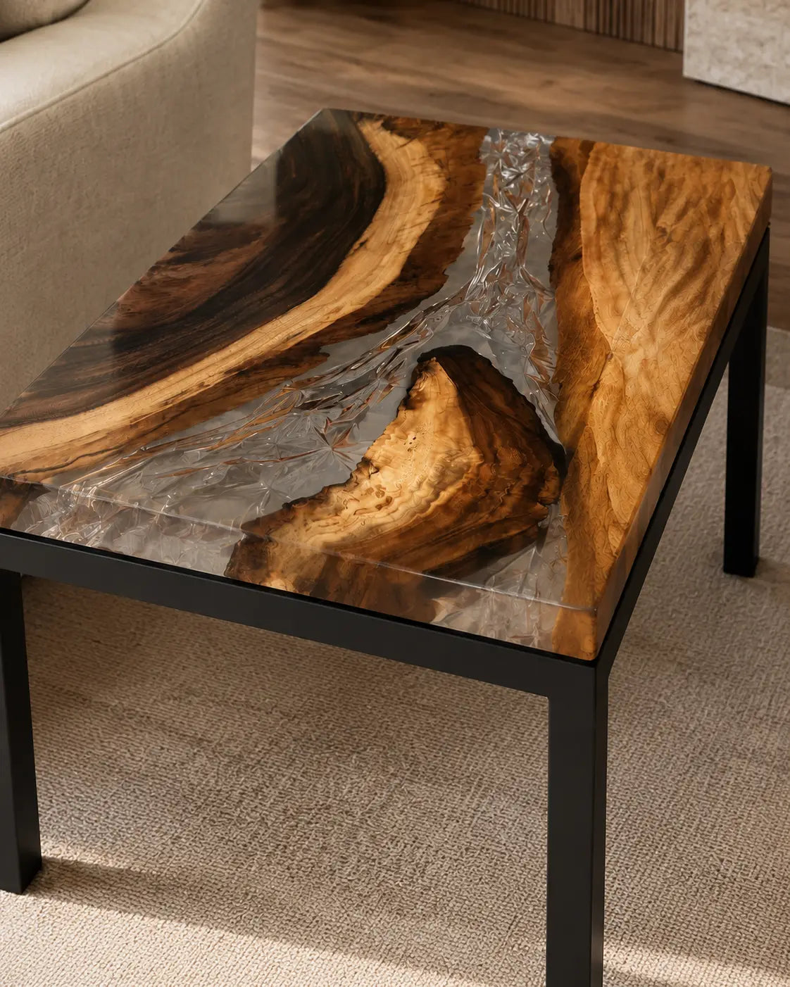 Clear Divide Crystal Clear Epoxy River Walnut Side & End Table SET23