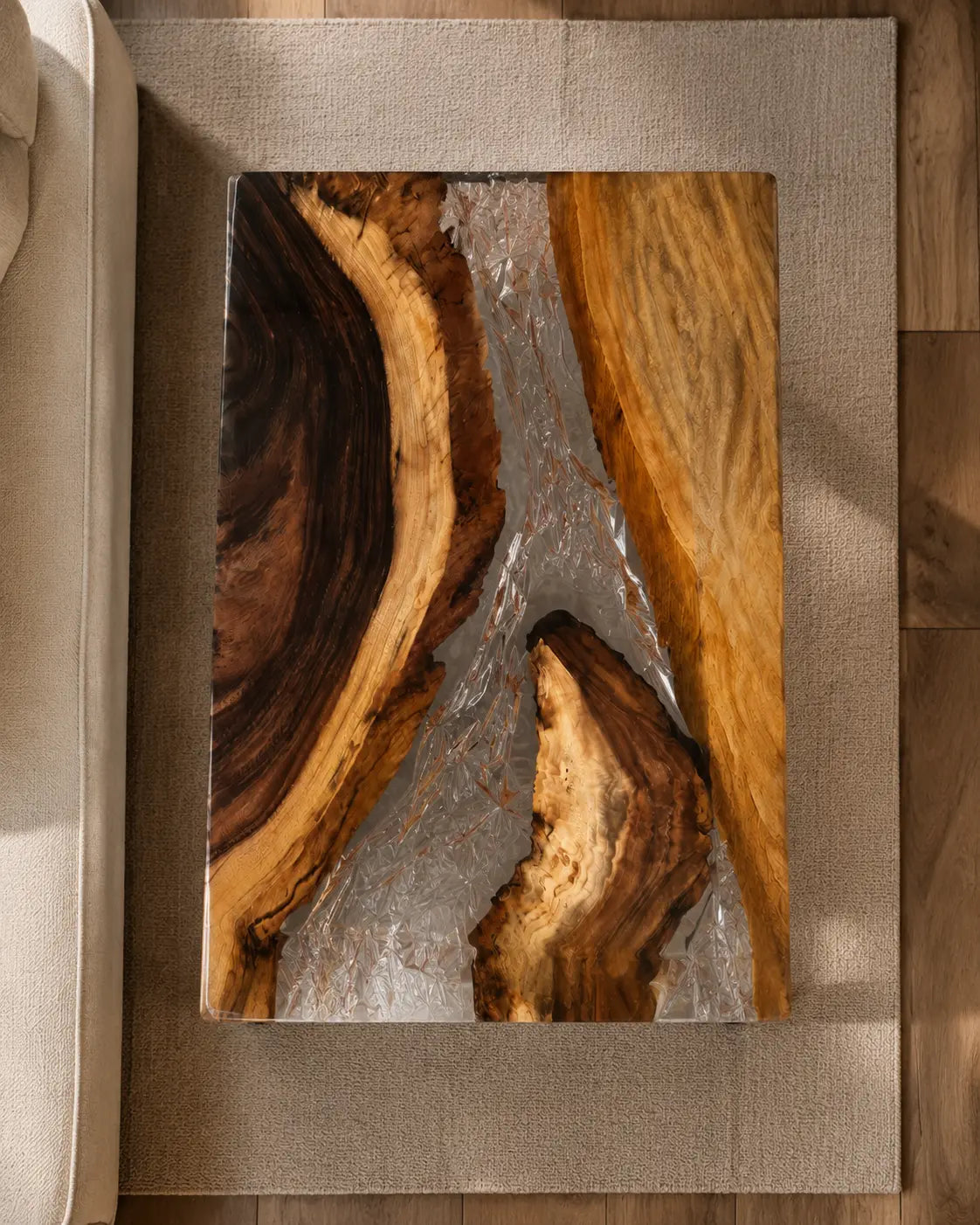 Clear Divide Crystal Clear Epoxy River Walnut Side & End Table SET23