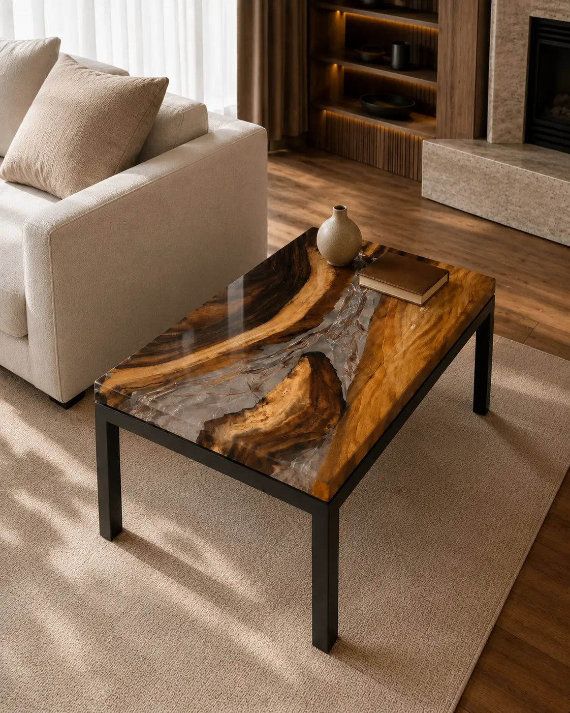 Clear Divide Crystal Clear Epoxy River Walnut Side & End Table SET23