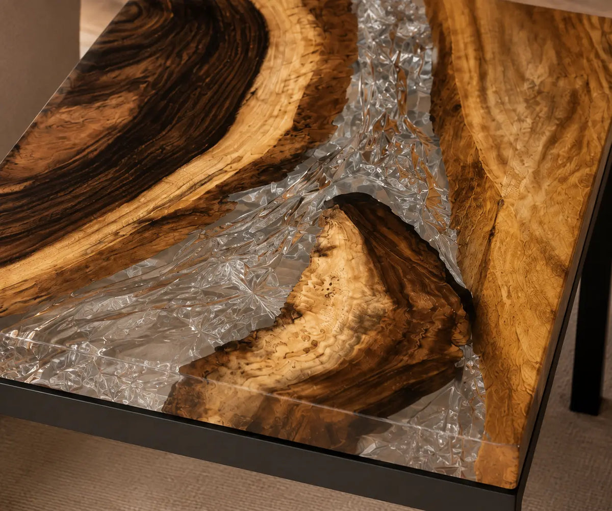 Clear Divide Crystal Clear Epoxy River Walnut Side & End Table SET23