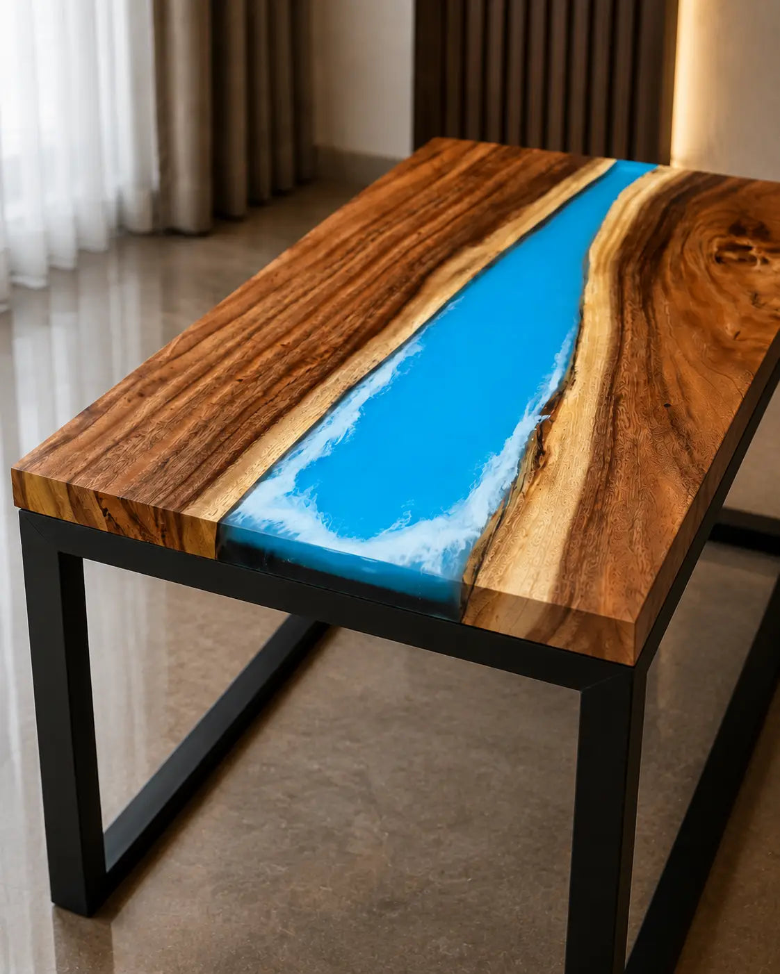 Skyline River Ocean Blue Epoxy River Walnut Side & End Table SET24