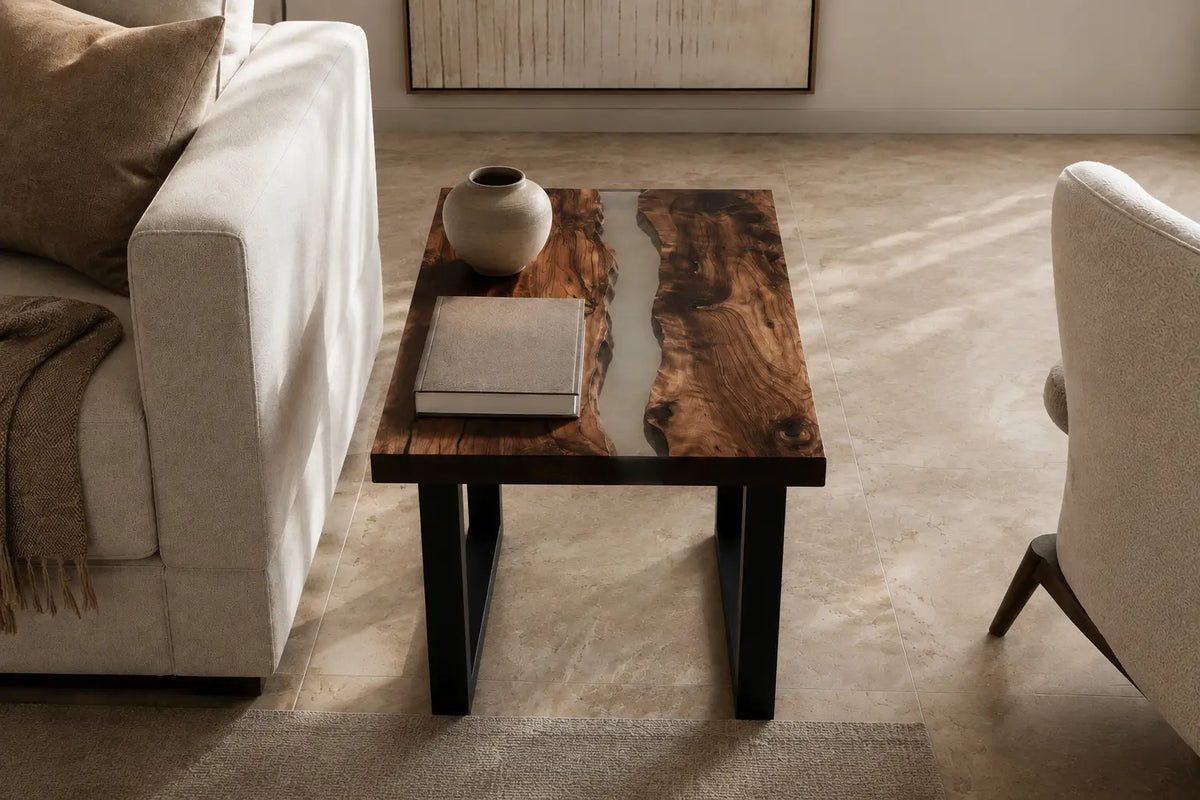 Crystal Rift crystal clear epoxy river walnut side and end table SET25