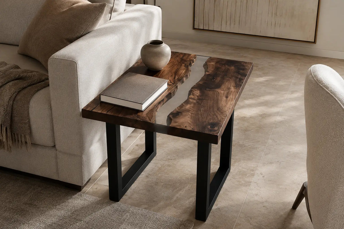 Crystal Rift Crystal Clear Epoxy River Walnut Side & End Table SET25