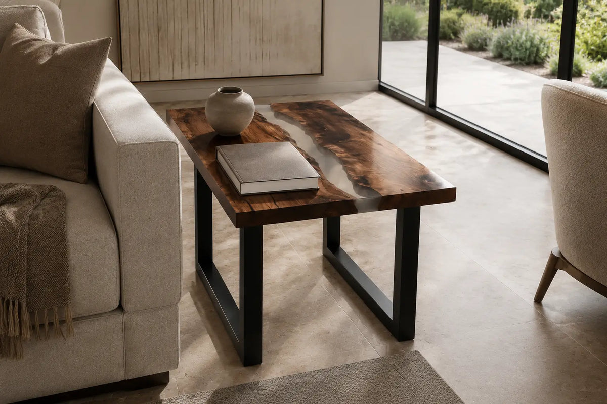 Crystal Rift Crystal Clear Epoxy River Walnut Side & End Table SET25