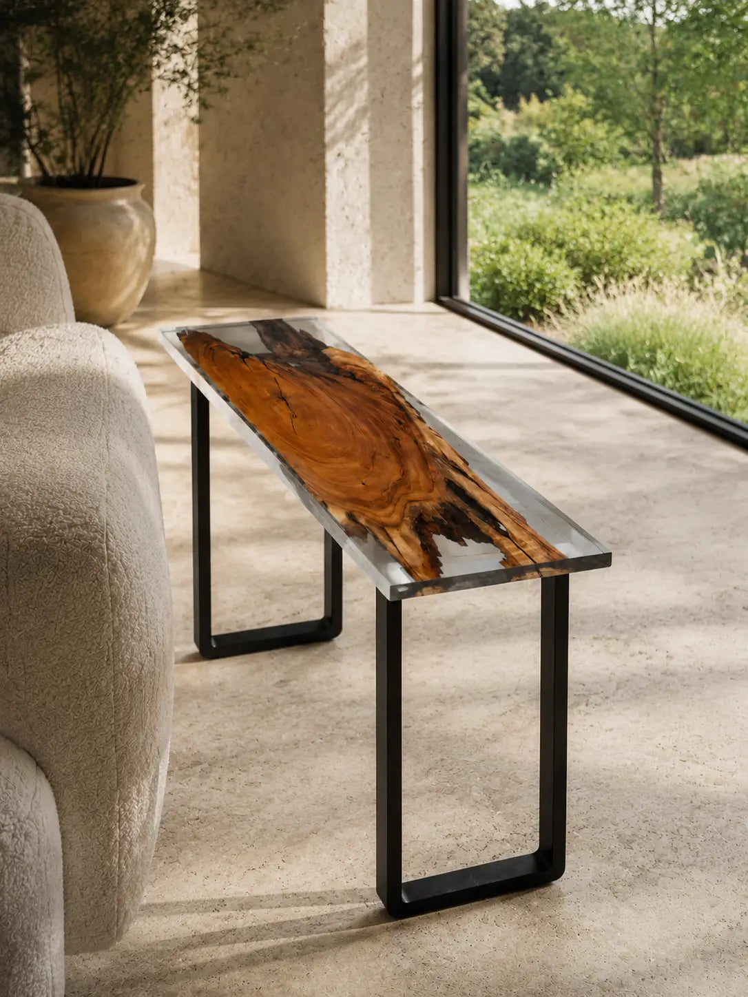 Smoke Ribbon Smoky Transparent Gray Epoxy River Walnut Side & End Table SET26