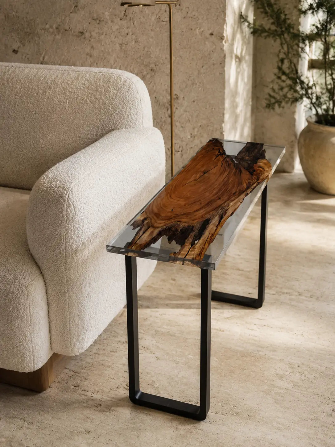 Smoke Ribbon Smoky Transparent Gray Epoxy River Walnut Side & End Table SET26