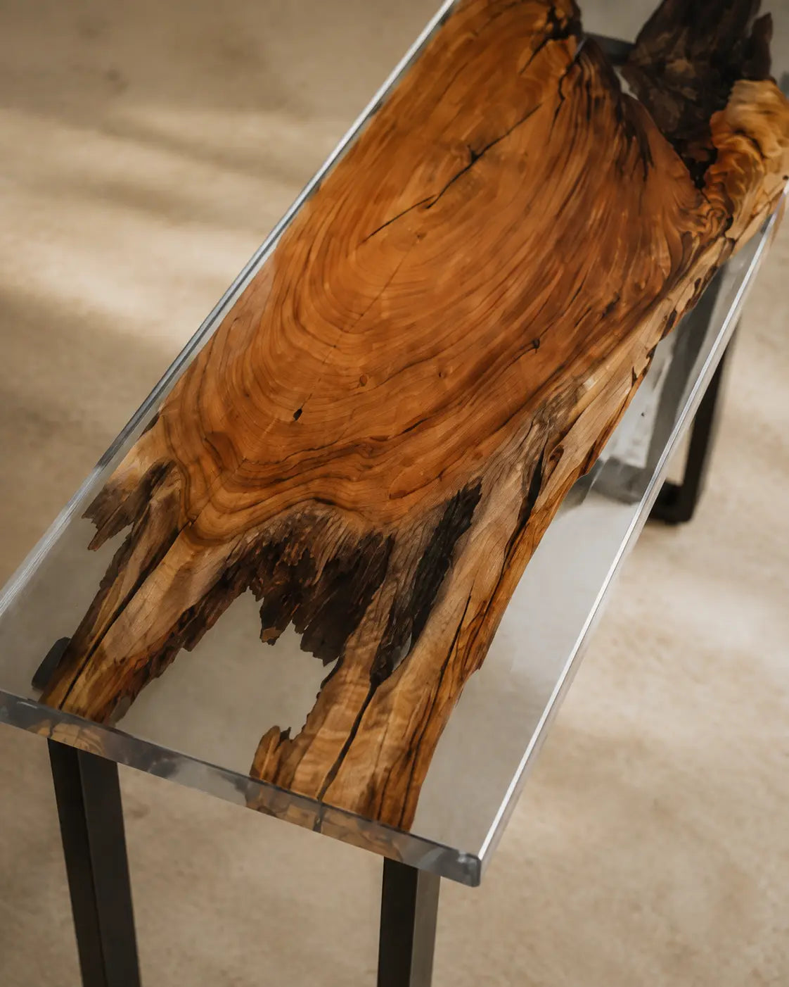 Smoke Ribbon Smoky Transparent Gray Epoxy River Walnut Side & End Table SET26
