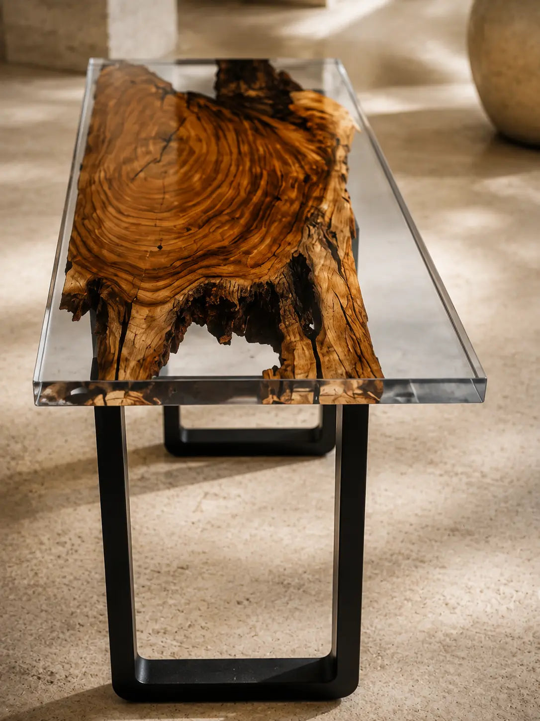 Smoke Ribbon Smoky Transparent Gray Epoxy River Walnut Side & End Table SET26