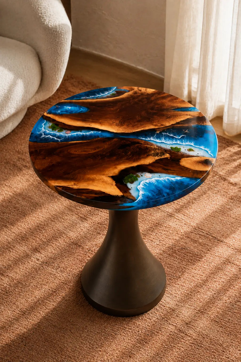 Blue Tributaries ocean blue epoxy river walnut side and end table SET27