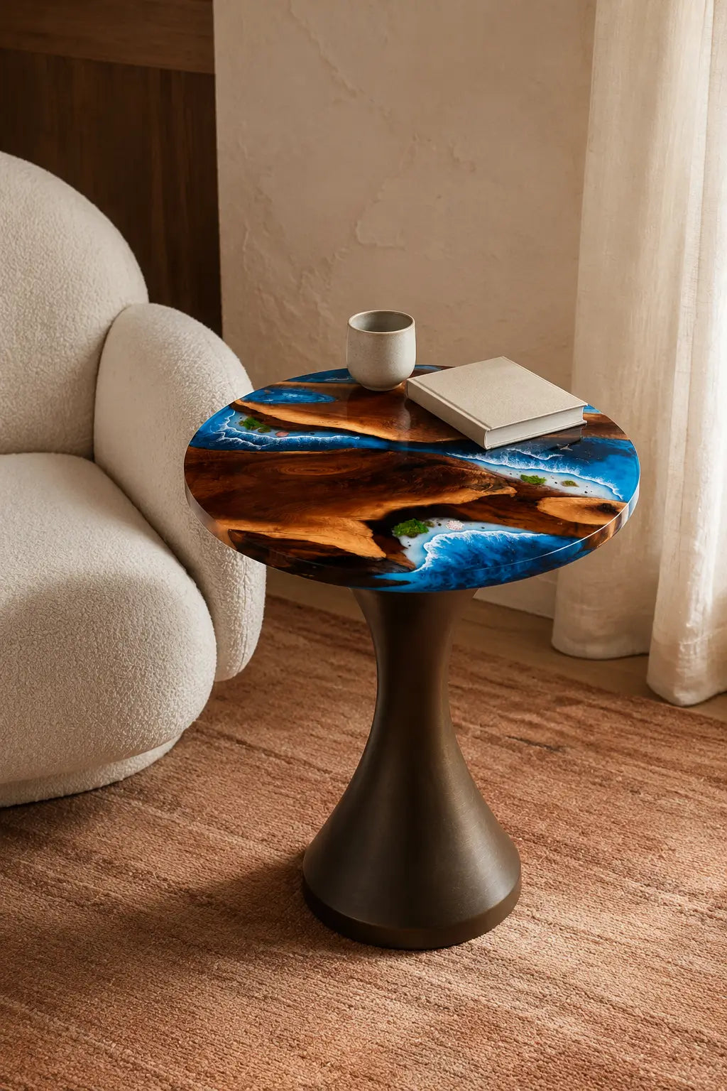 Blue Tributaries Ocean Blue Epoxy River Walnut Side & End Table SET27
