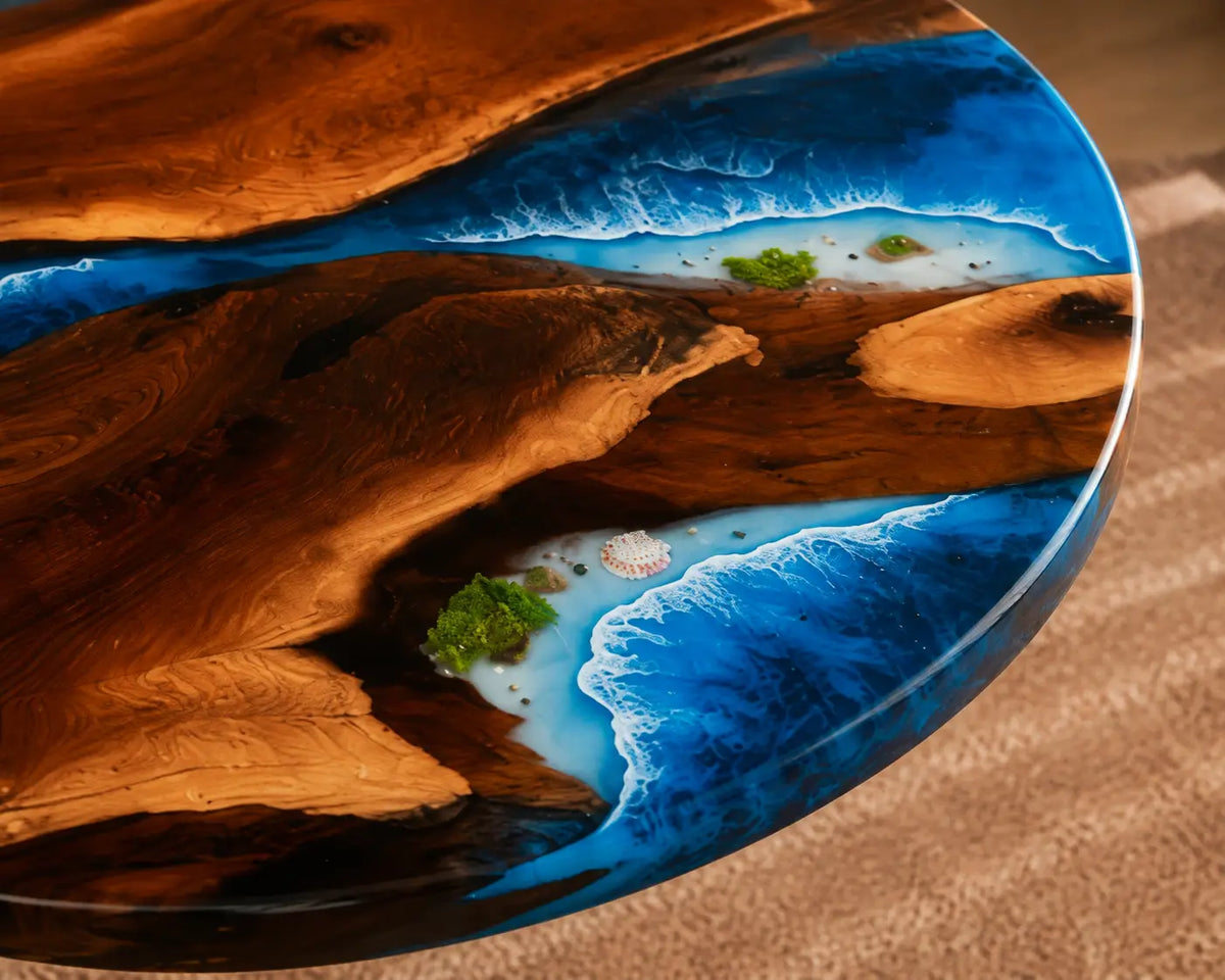 Blue Tributaries Ocean Blue Epoxy River Walnut Side & End Table SET27