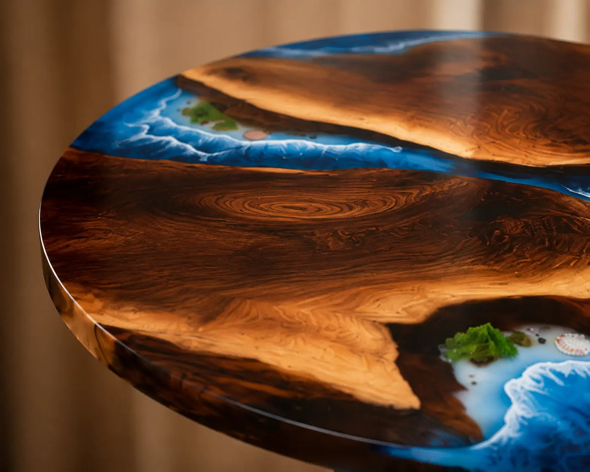 Blue Tributaries Ocean Blue Epoxy River Walnut Side & End Table SET27