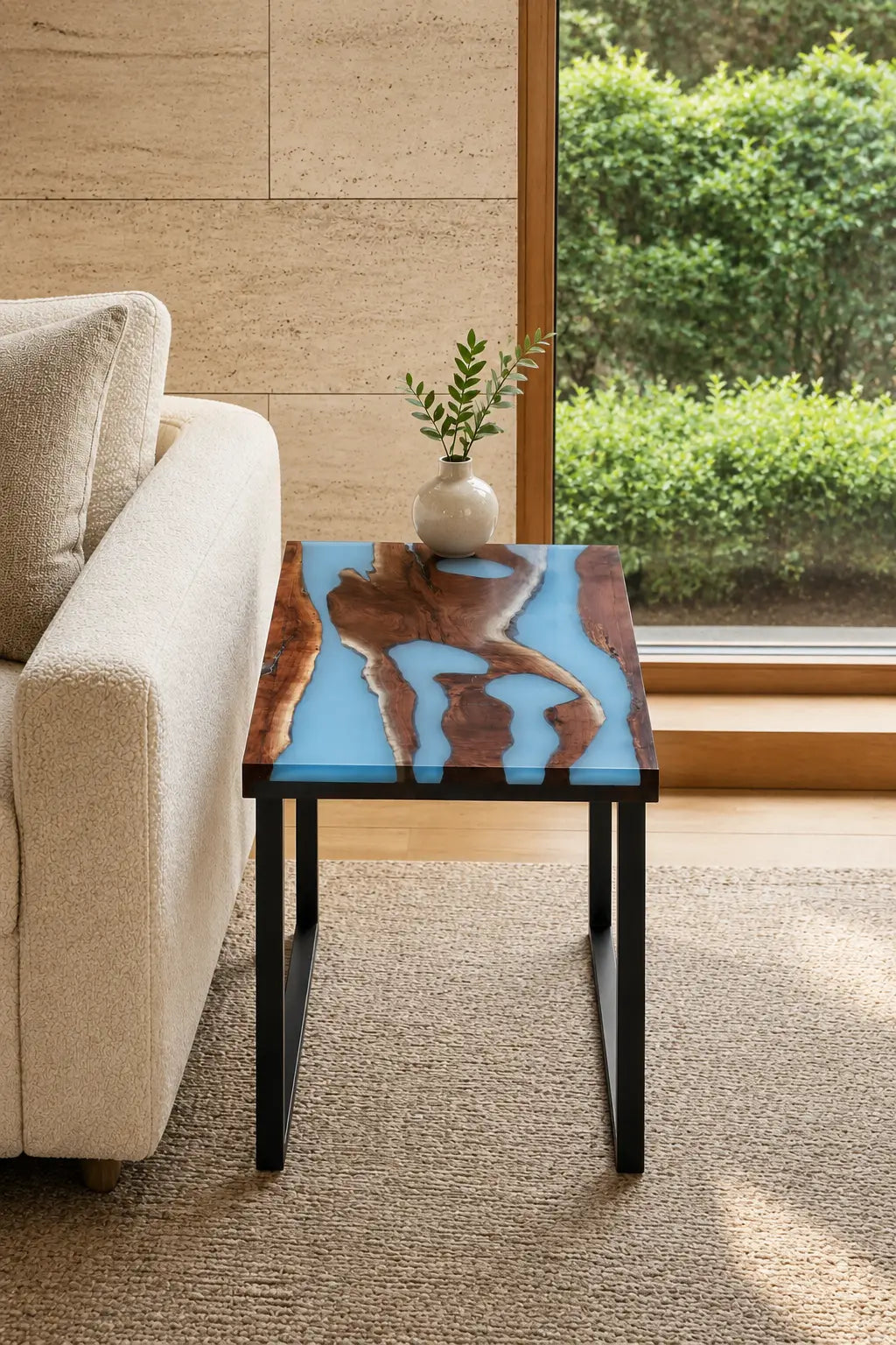 Obsidian Pool Smoky Black Epoxy River Walnut Side & End Table SET28