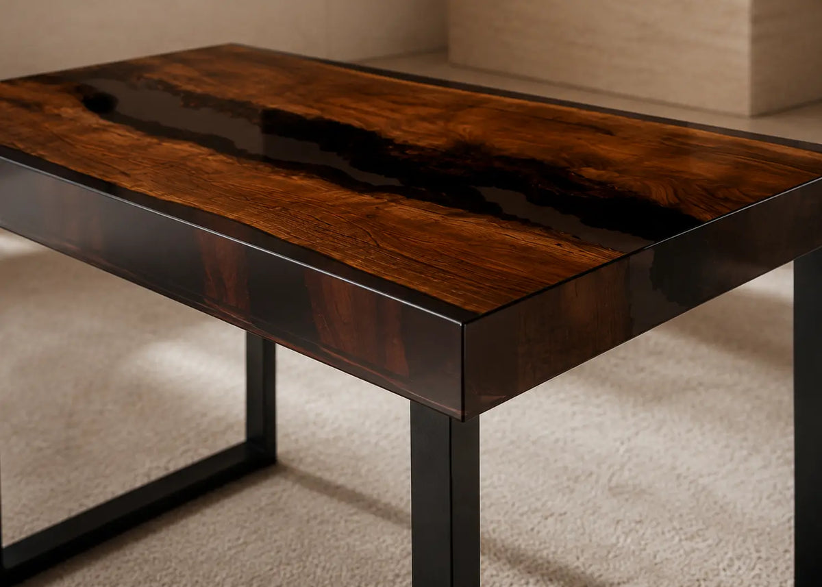 Shadow Stream smoky black epoxy river walnut side and end table SET30