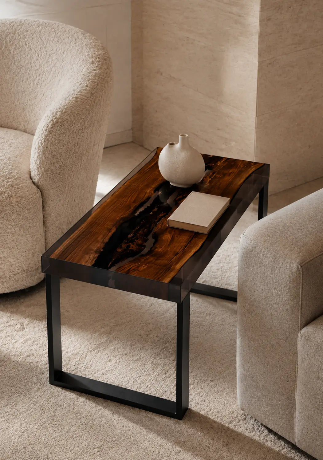 Shadow Stream Smoky Black Epoxy River Walnut Side & End Table SET30