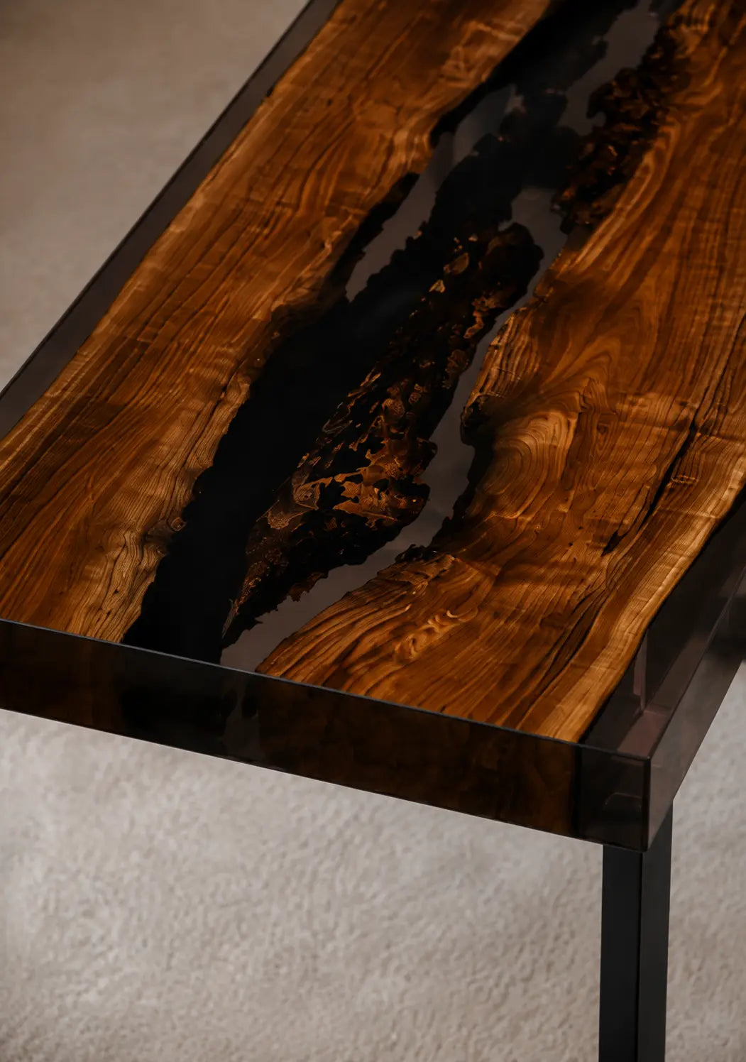 Shadow Stream Smoky Black Epoxy River Walnut Side & End Table SET30