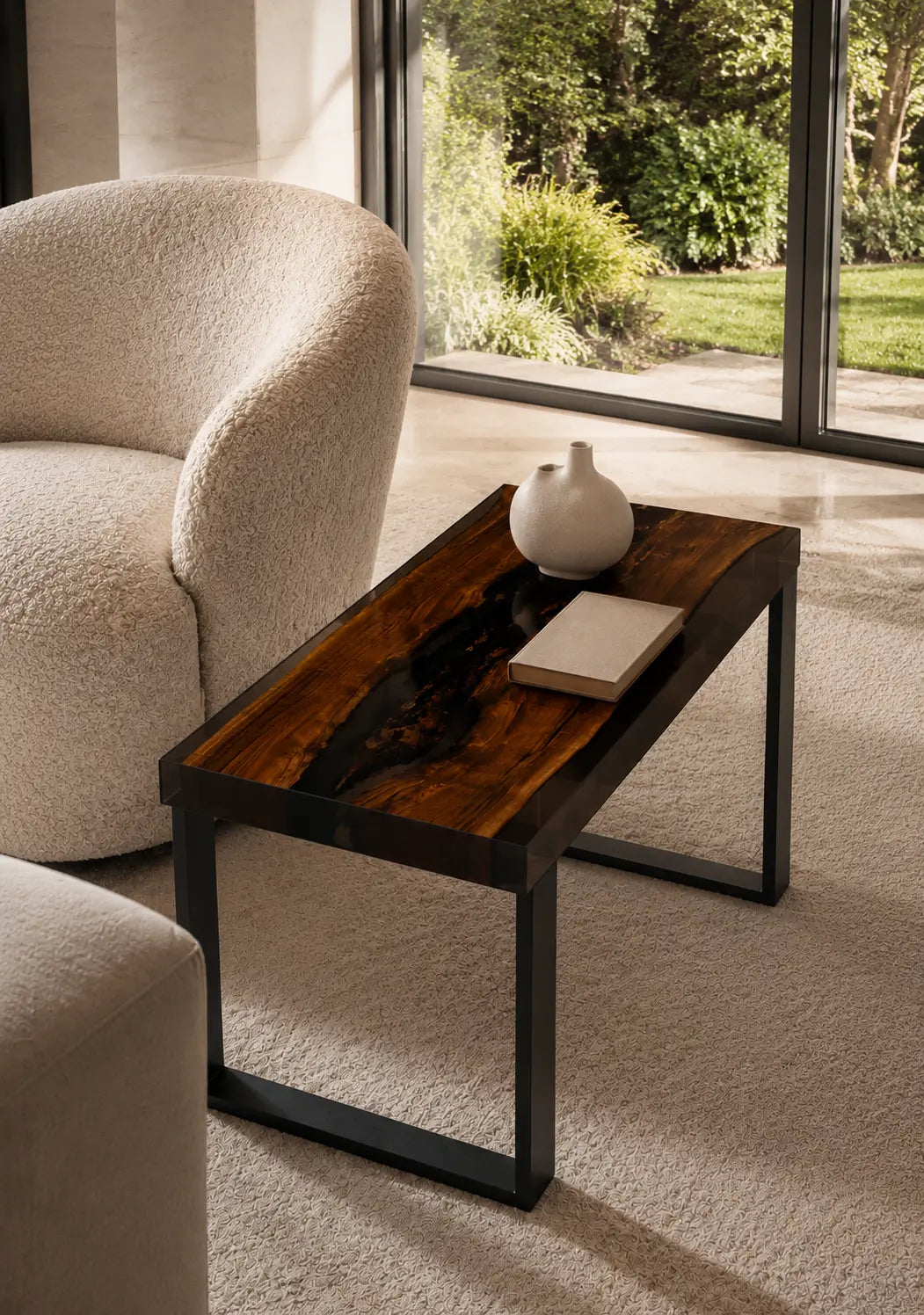 Shadow Stream Smoky Black Epoxy River Walnut Side & End Table SET30