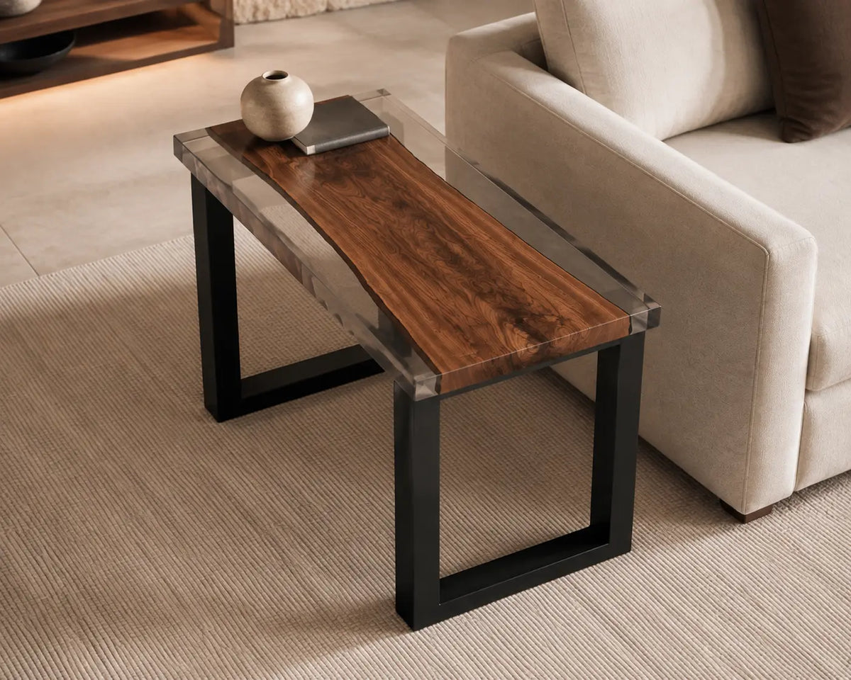 Blackwater Bend smoky black transparent epoxy river black walnut side and end table SET31
