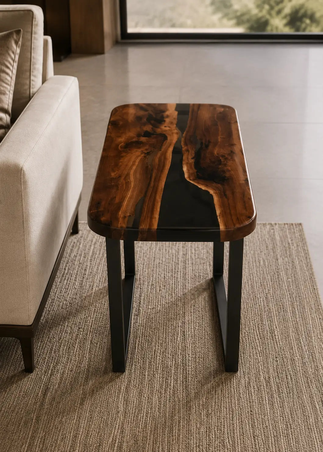 Blackwater Bend Smoky Black Transparent Epoxy River Black Walnut Side & End Table SET31