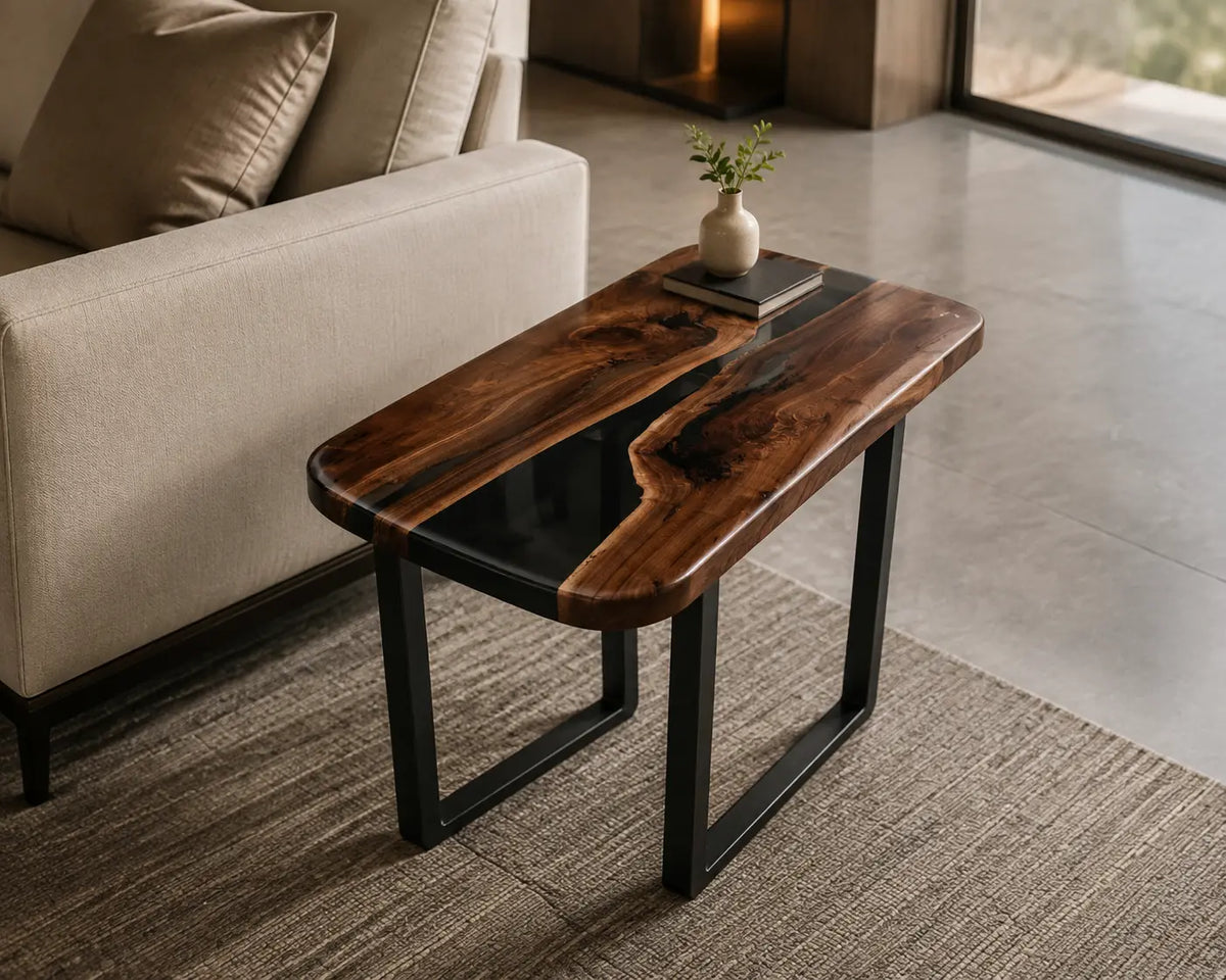 Blackwater Bend Smoky Black Transparent Epoxy River Black Walnut Side & End Table SET31