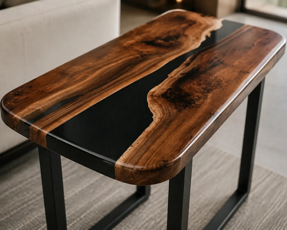 Blackwater Bend Smoky Black Transparent Epoxy River Black Walnut Side & End Table SET31
