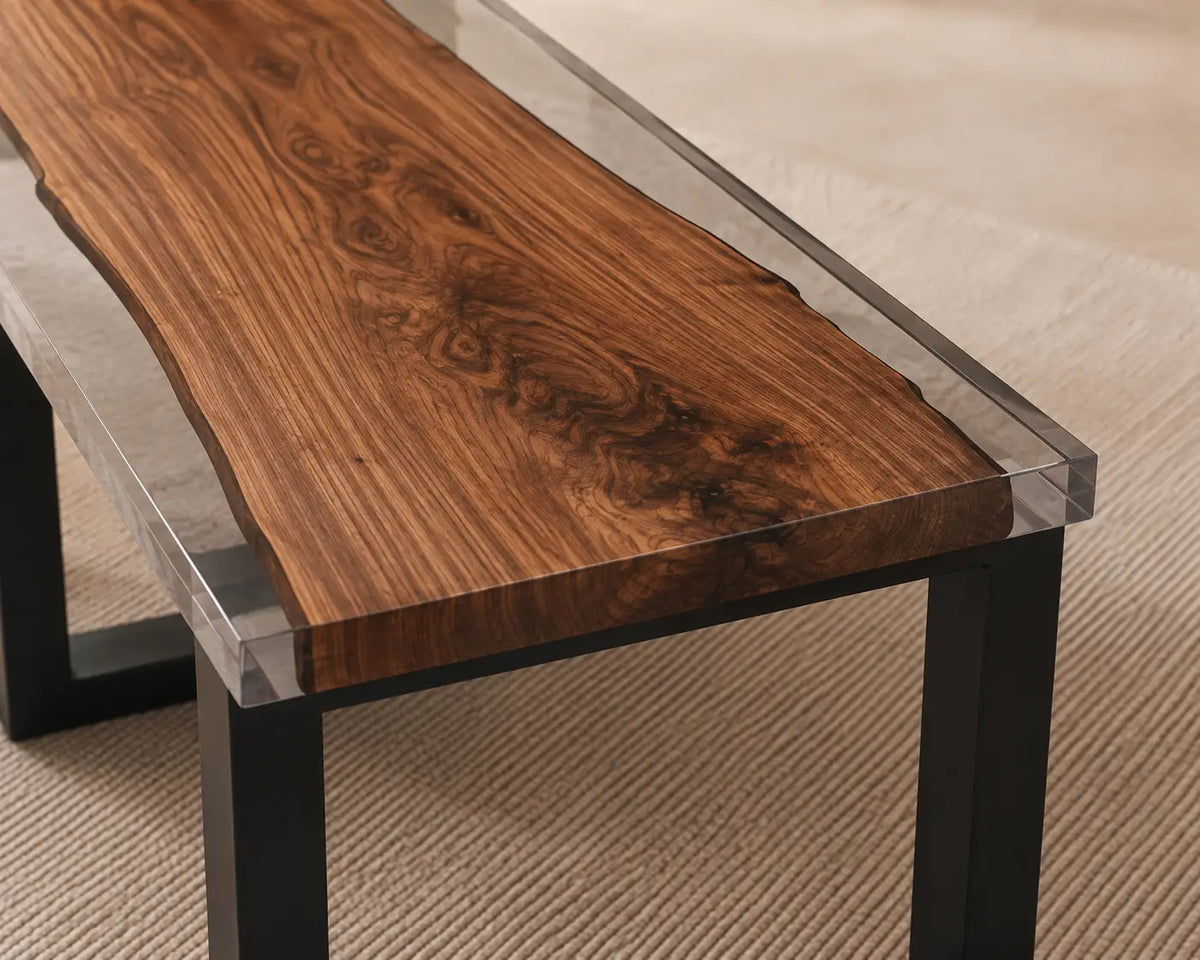 Smoke Line Smoky Transparent Gray Epoxy River Black Walnut Side & End Table SET32