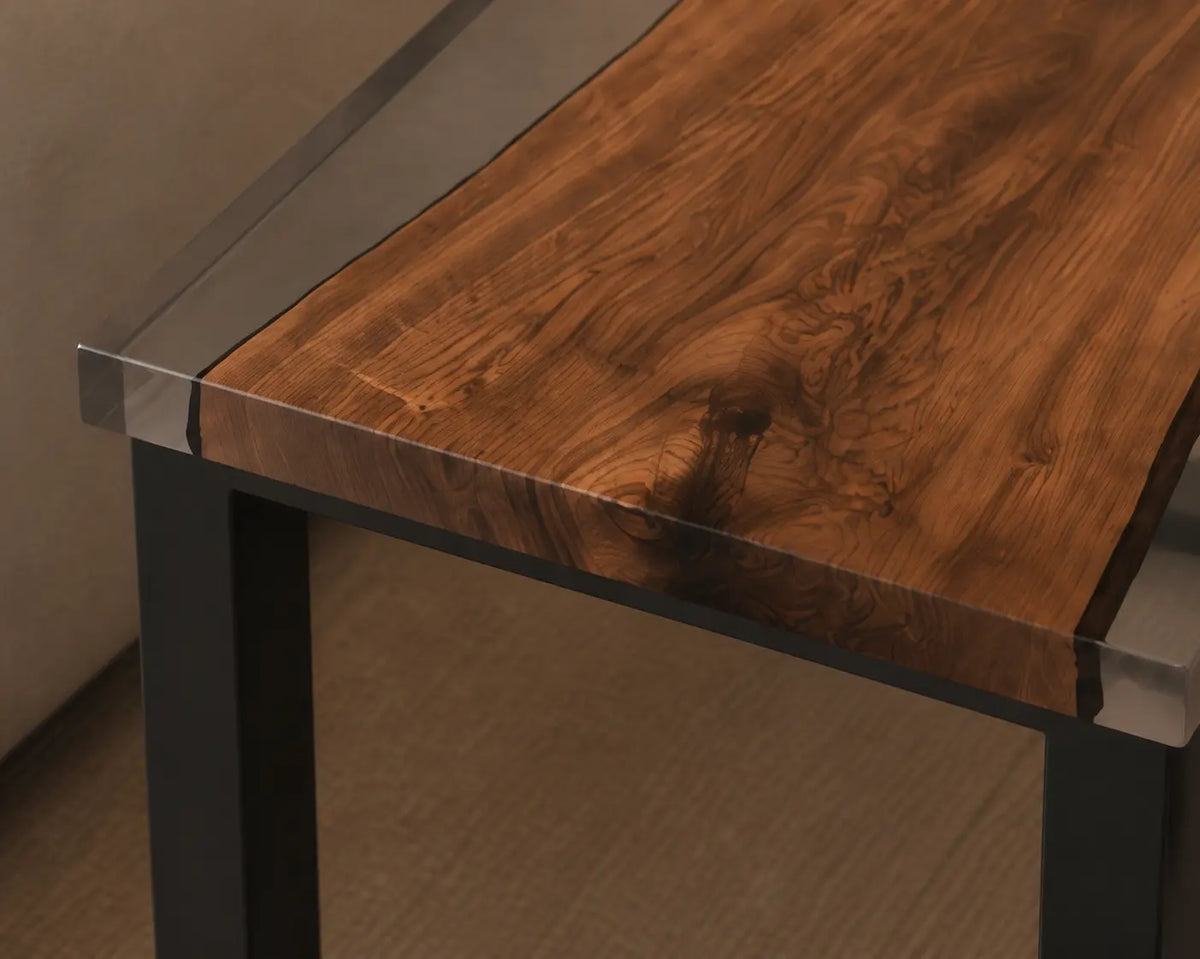 Smoke Line Smoky Transparent Gray Epoxy River Black Walnut Side & End Table SET32