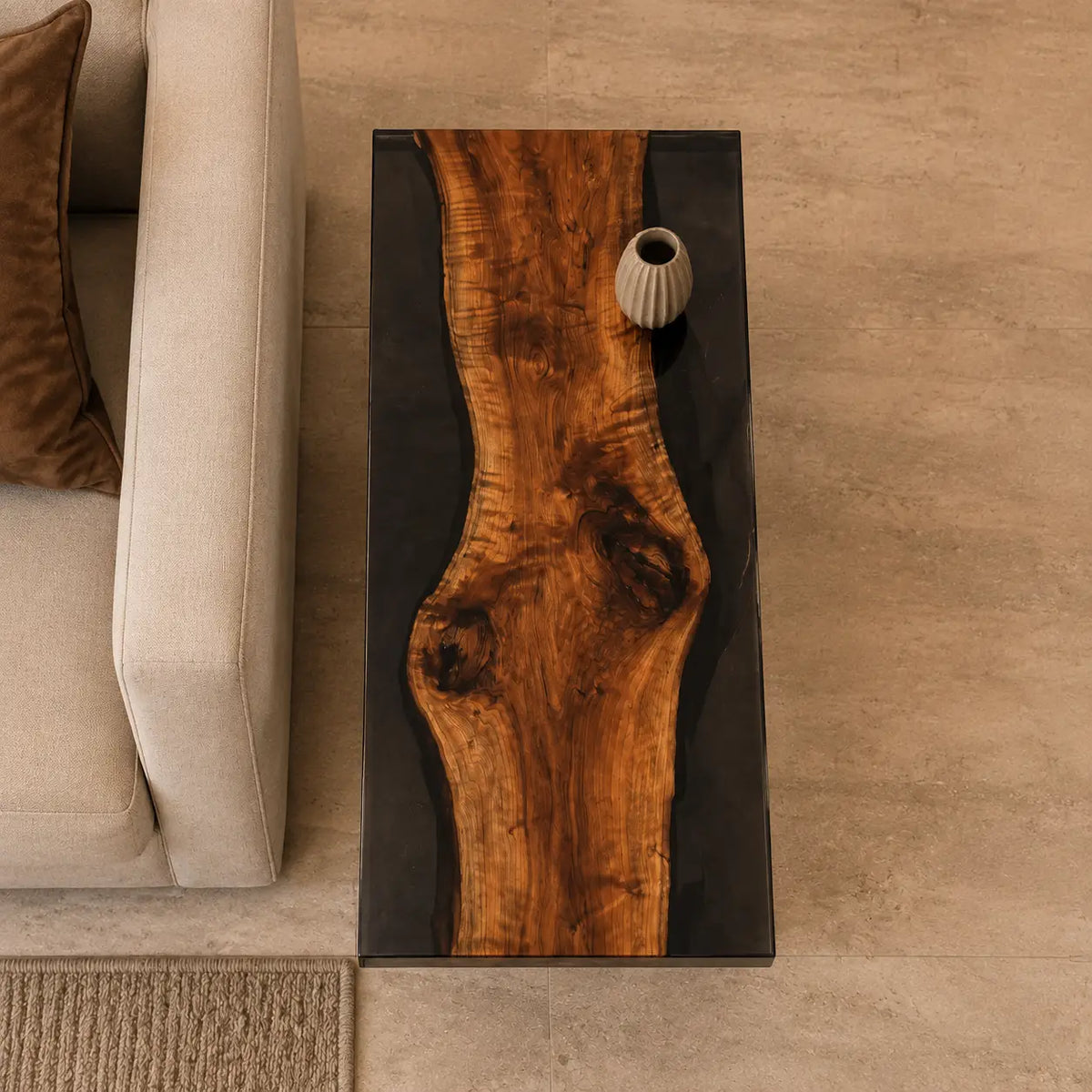 Carbon Edge smoky black epoxy black walnut side and end table SET33