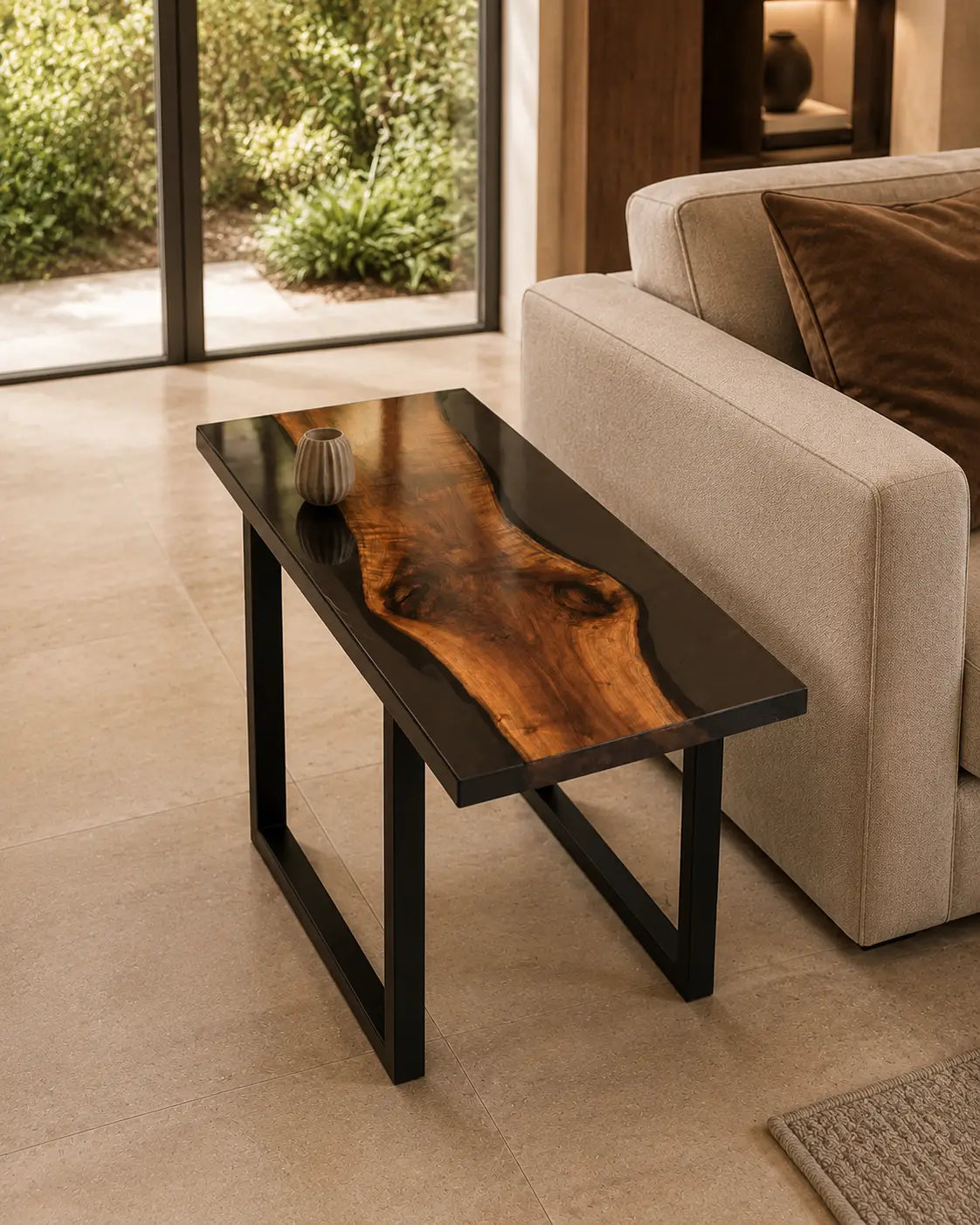 Carbon Edge Smoky Black Epoxy Black Walnut Side & End Table SET33