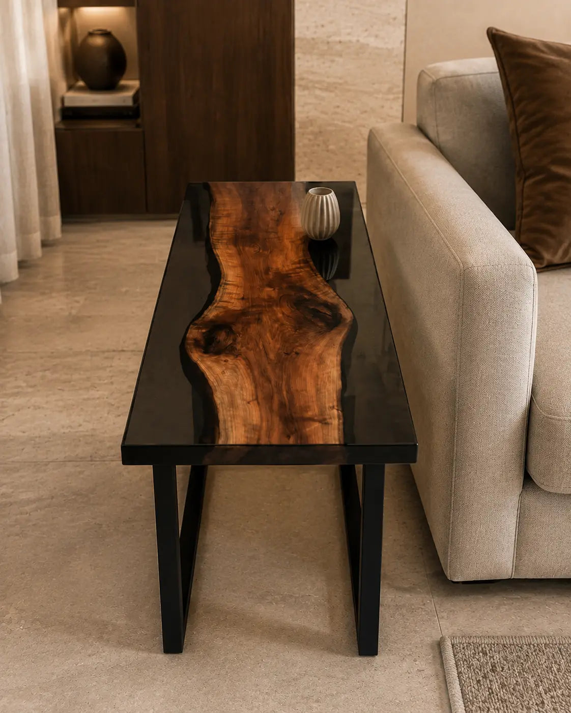 Carbon Edge Smoky Black Epoxy Black Walnut Side & End Table SET33